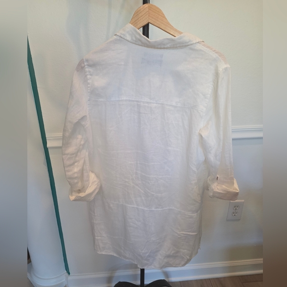 Tahari 100% Linen White Lagenlook Relaxed Tunic Button Down Shirt Sz Small - Picture 6 of 6